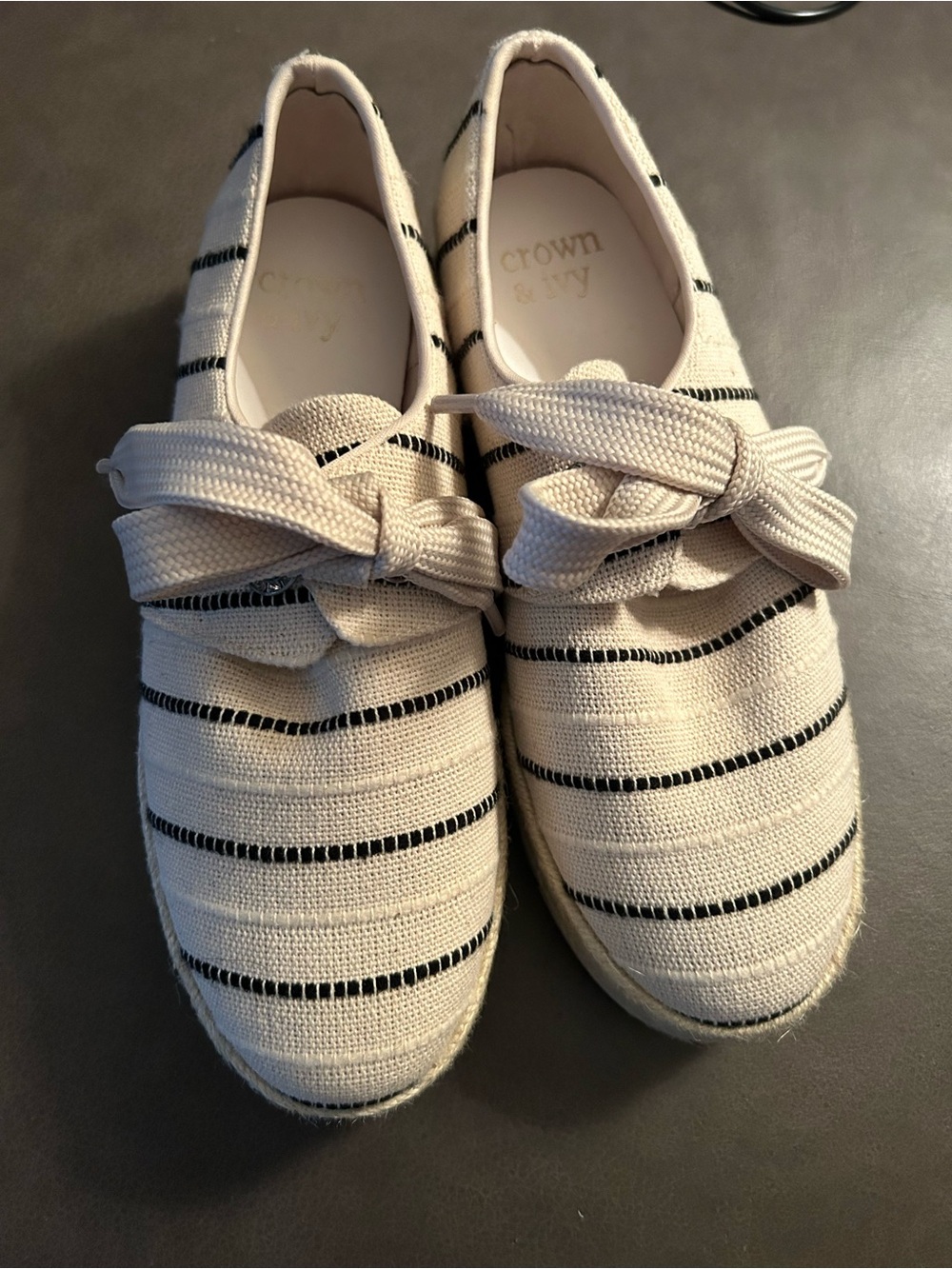 Crown & Ivy Dolly Cream and Black Striped Canvas Sneakers